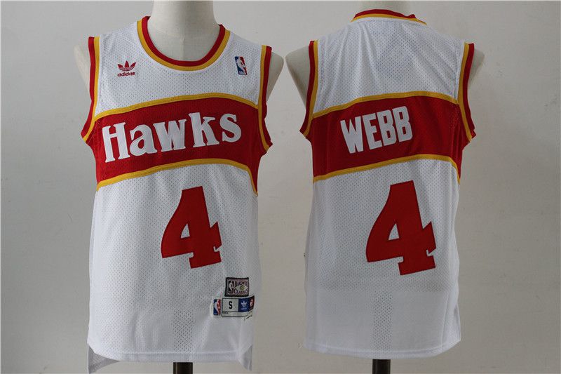 Men Atlanta Hawks #4 Spud Webb White Stitched Throwback NBA Jersey